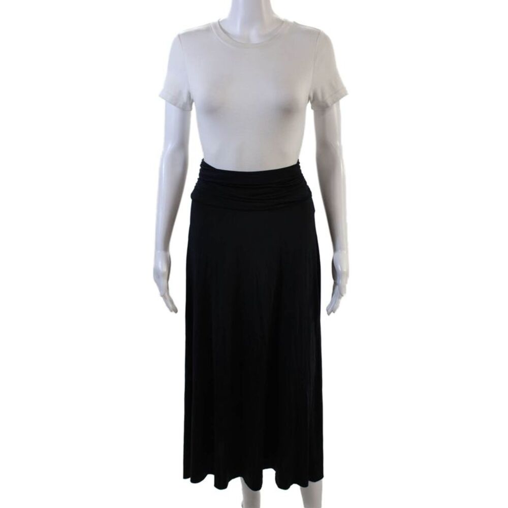 Vitamin A Womens Side Ruched Knit Midi A Line Skirt Navy Blue Size Medium
